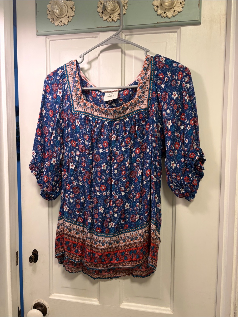 Blu Pepper Navy Floral Square-Neck Boho Tunic